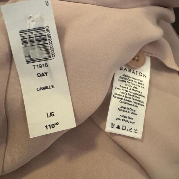 Aritzia Babaton Camille Day Dress Long Sleeve Light Pink Button Front Mini Sz L - Picture 8 of 8